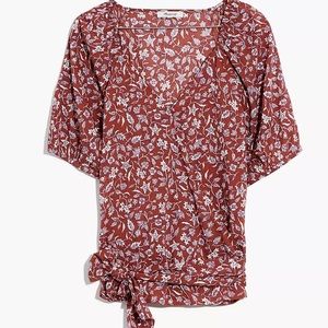 Madewell Puff-Sleeve Wrap Crop Top in Batik Vine